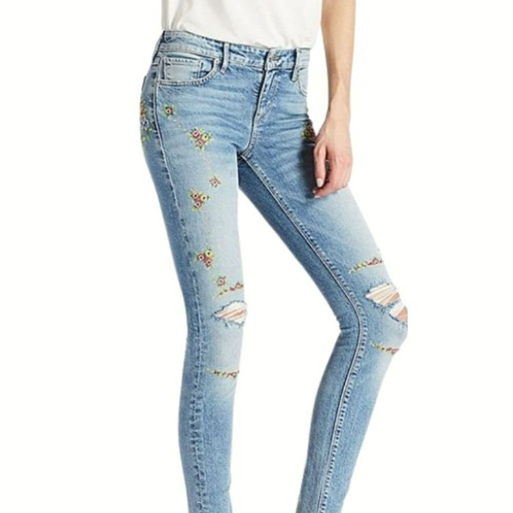 Lucky Brand Ava Skinny Ankle Gallup Embroidered Orta Premium Distressed 26